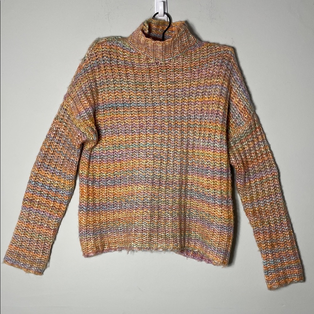 Marled Pastel Striped Turtleneck Sweater